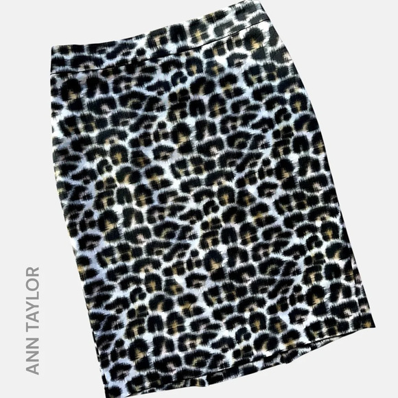 ANN TAYLOR NWOT COTTON SILK BLEND LEOPARD ANIMAL PRINT PENCIL SKIRT | PETITE 0 - Picture 1 of 11
